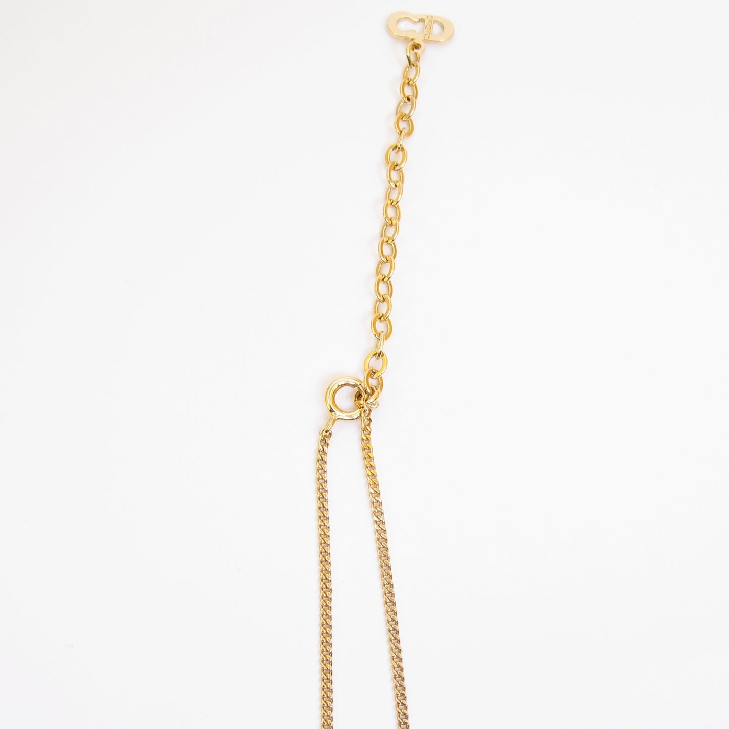 Christian Dior Vintage CD Logo in Drop Shape with Rhinestone Golden Necklace