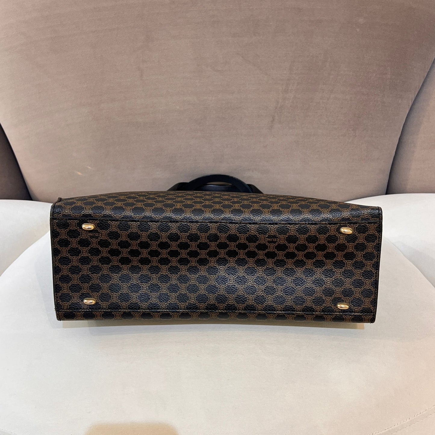Celine Vintage Macadam Black Coated Canvas Leather Trim Tote Bag