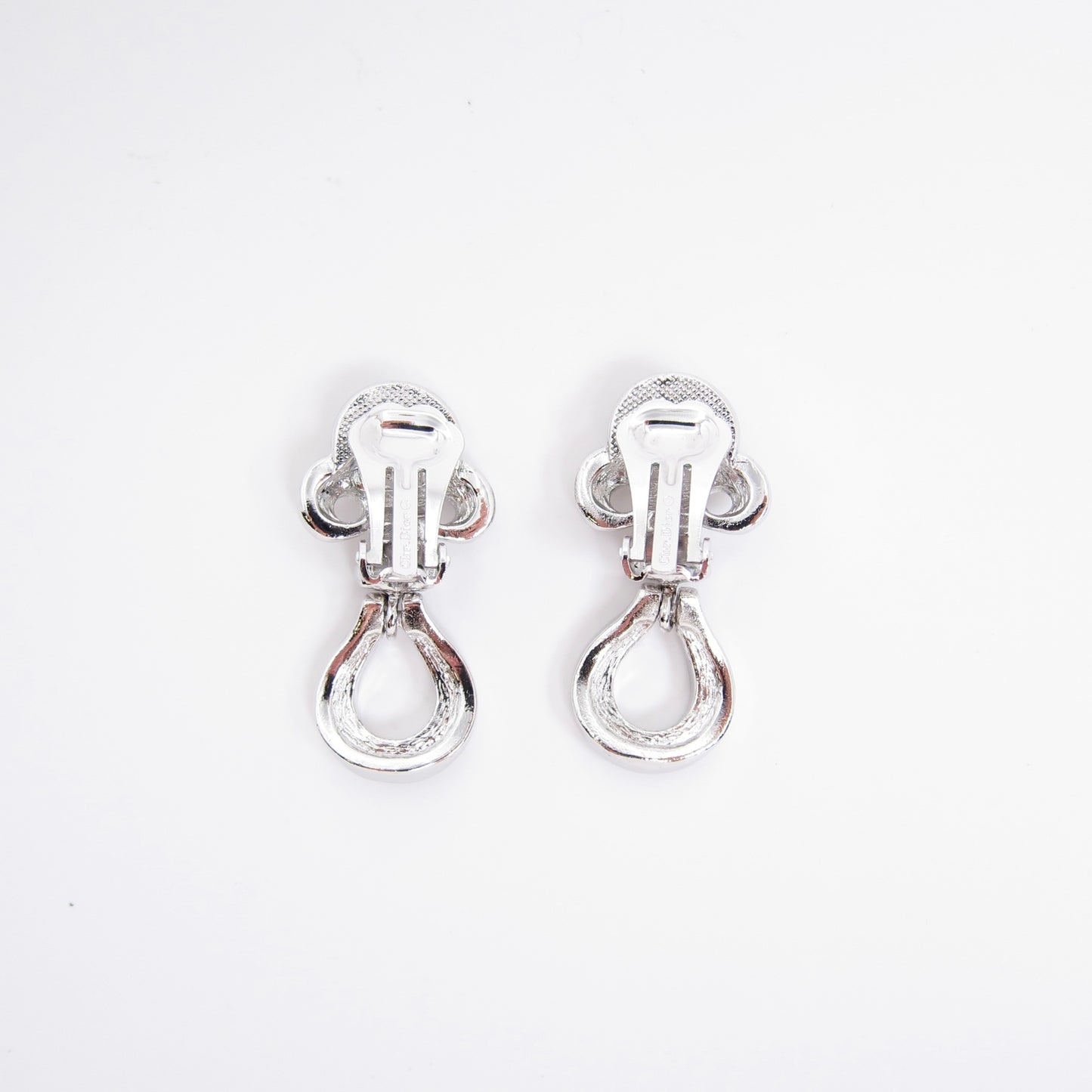 Christian Dior Vintage Stylish Rhinestone Silver Clip-on Earrings