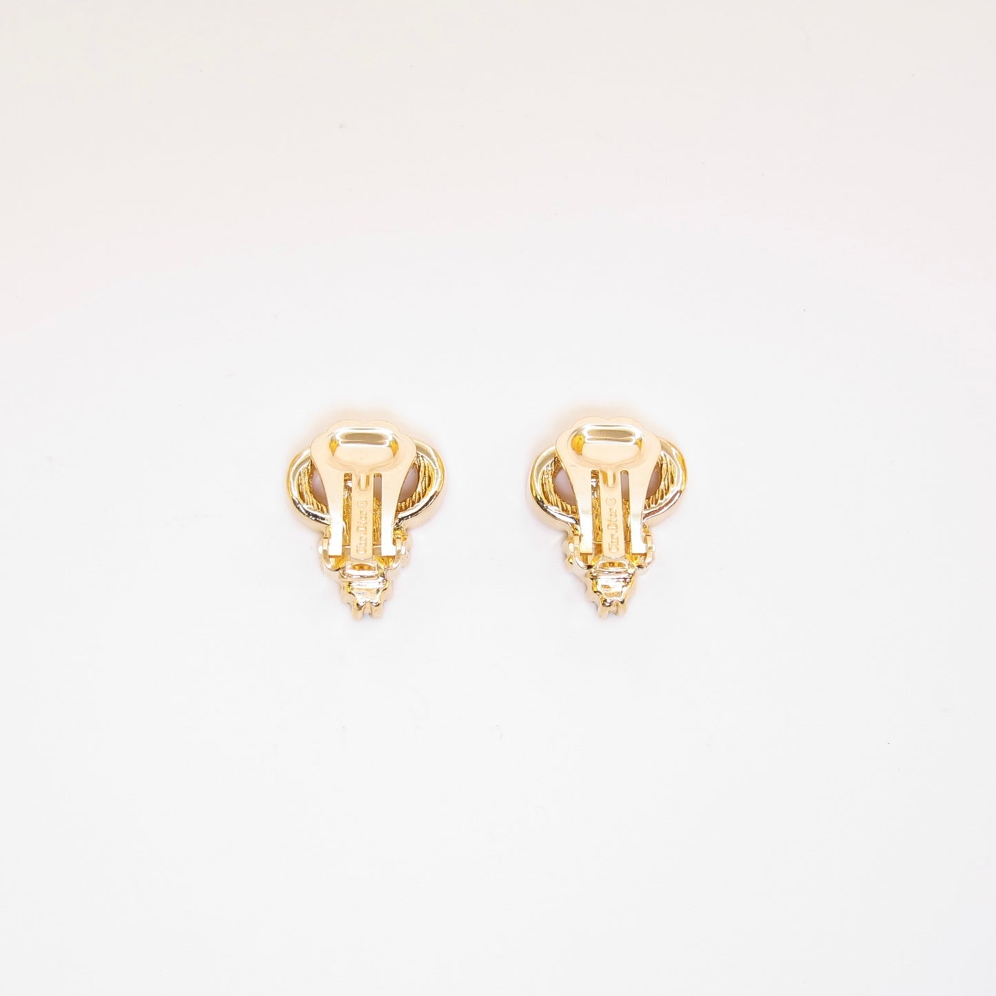 Christian Dior Vintage CD Logo and Rhinestone Golden Clip-on Earrings