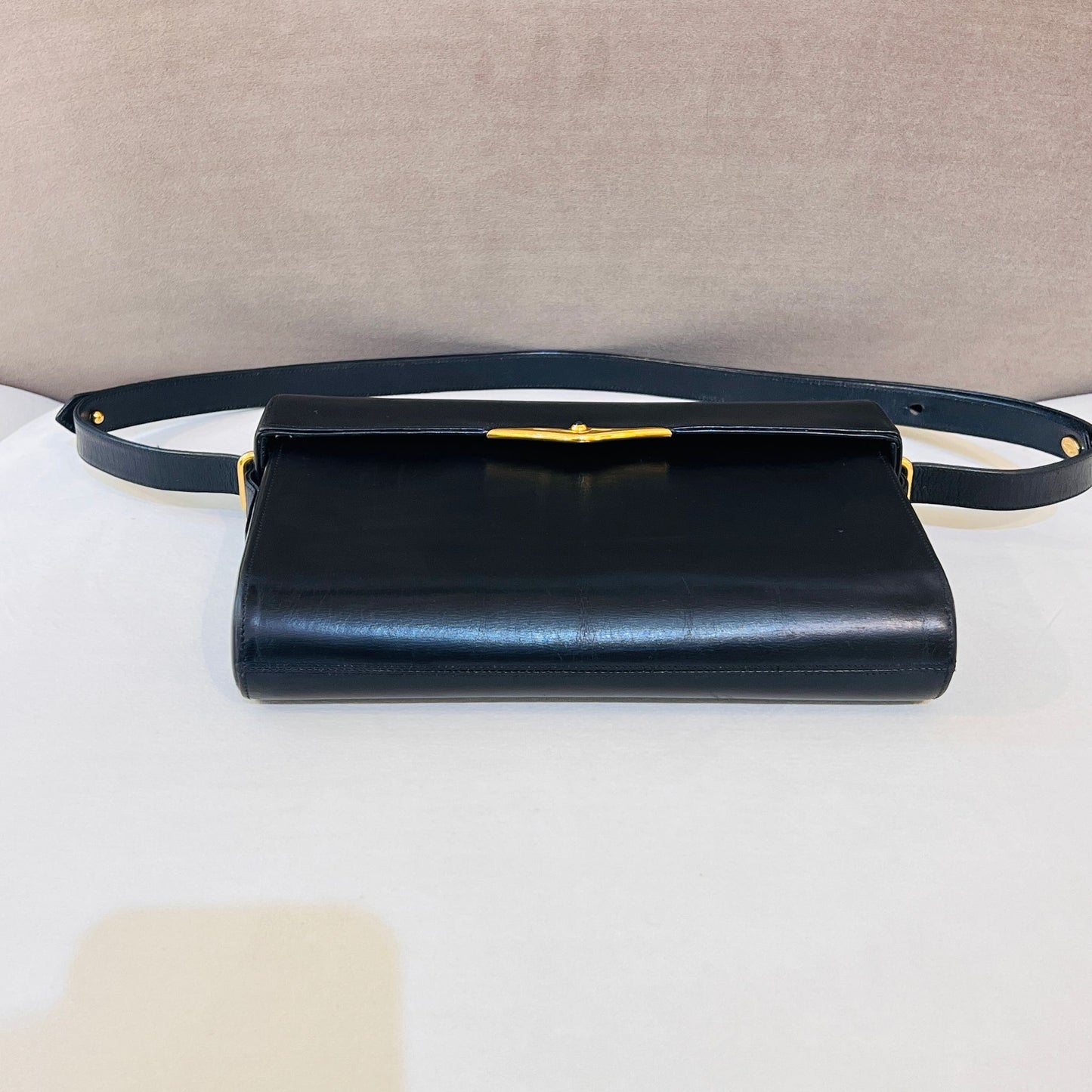 Cartier Vintage Black Leather Sapphire Line Shoulder Bag