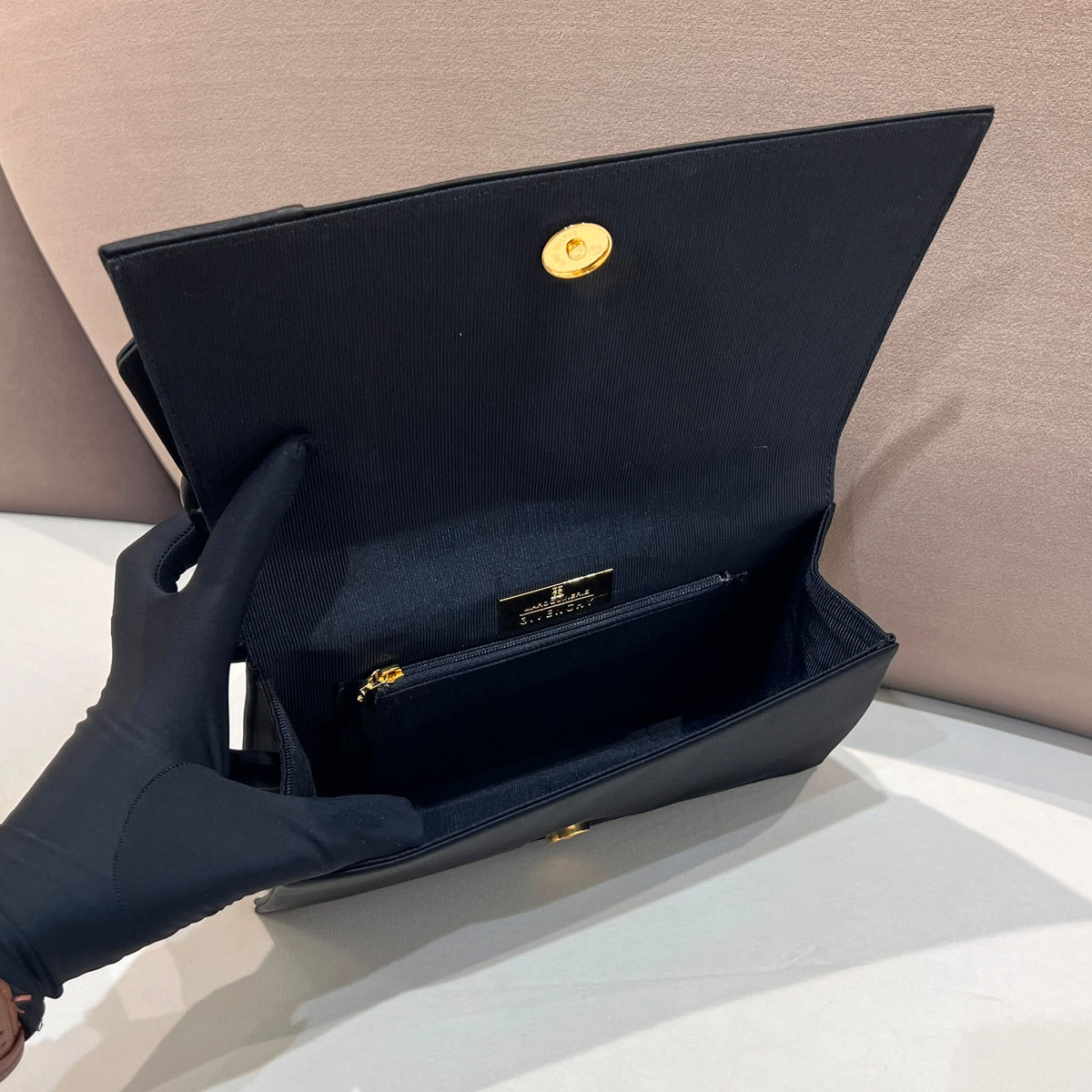 Givenchy Vintage Black Satin Ring Handle Evening Bag