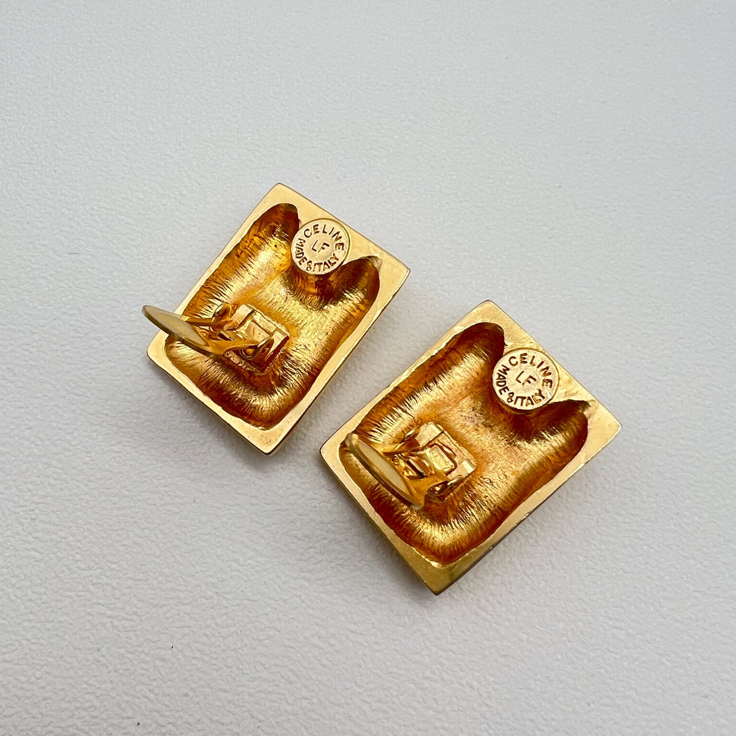 Celine Vintage Celine Logo Rectangle Shape Golden Clip-on Earrings