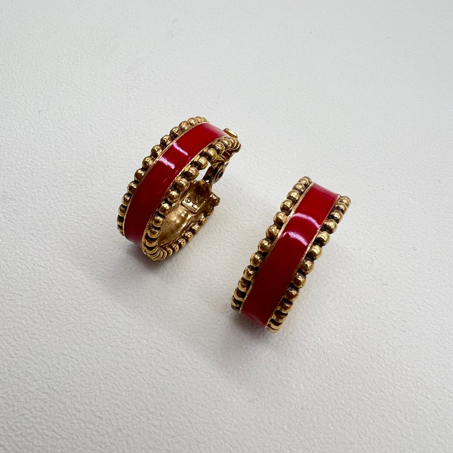 Yves Saint Laurent Vintage Red Enamelled Clip-on Earrings