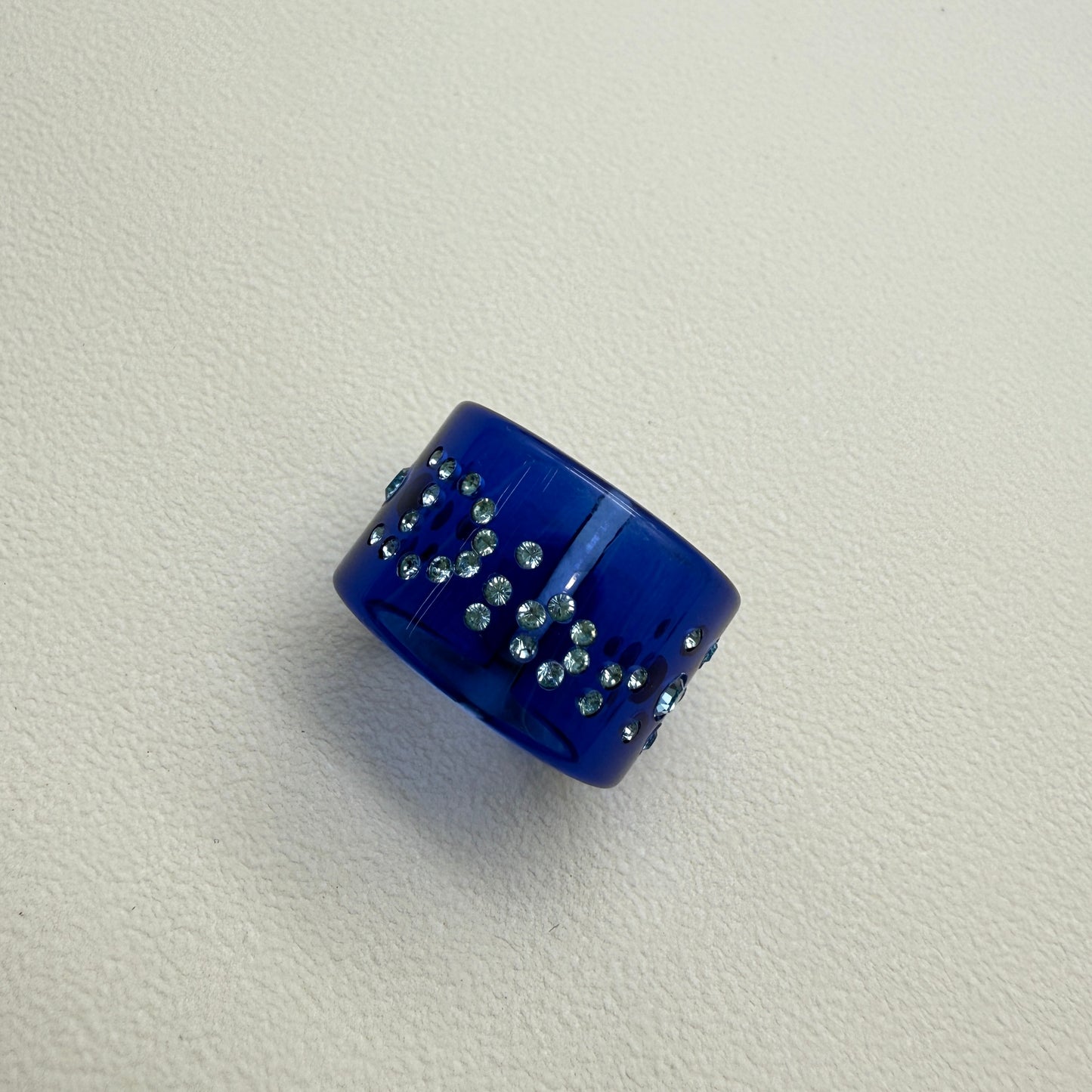 Christian Dior Vintage Dior Logo with Rhinestone Blue Color Plastic Ring