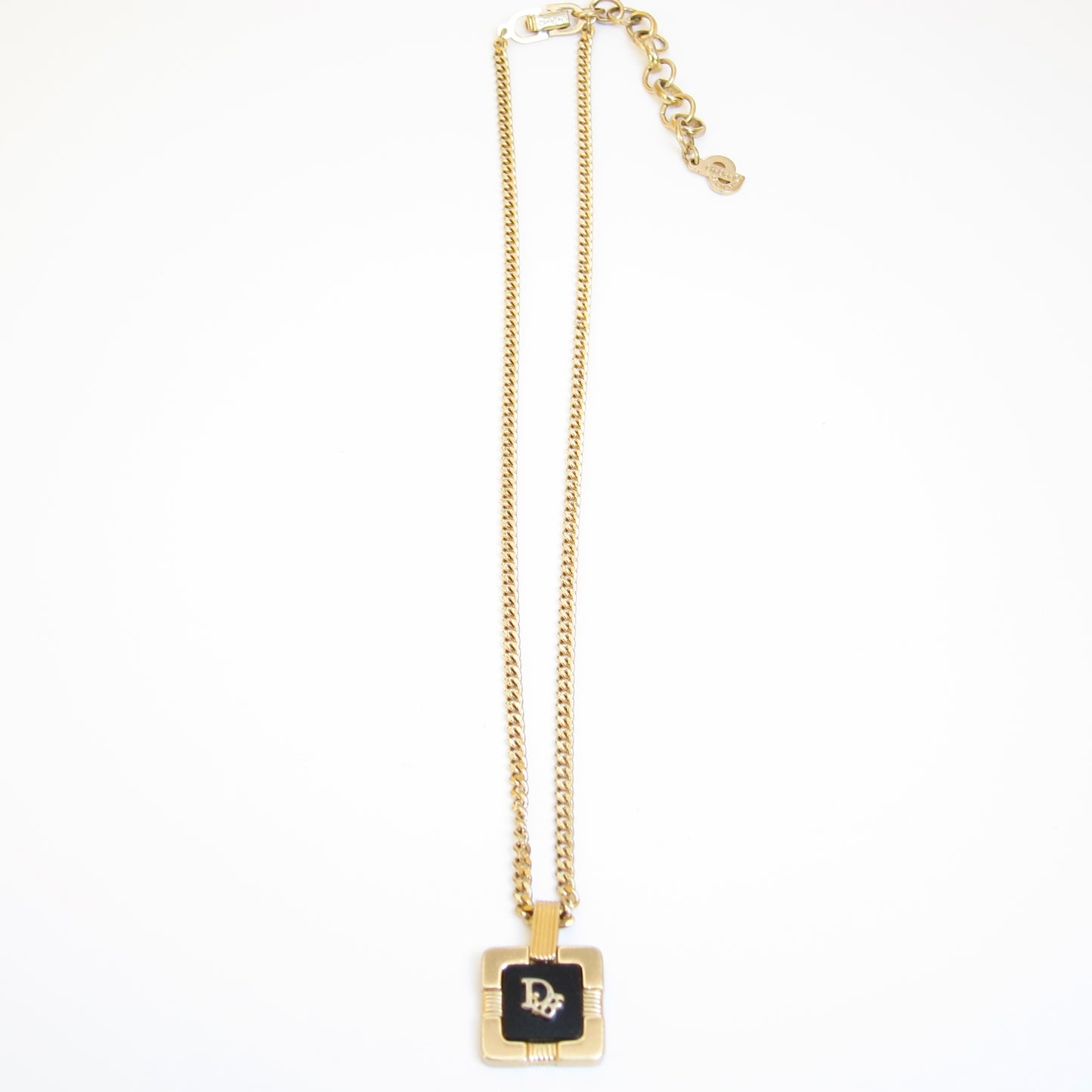 Christian Dior Vintage Dior Logo on Square Black and Golden Necklace