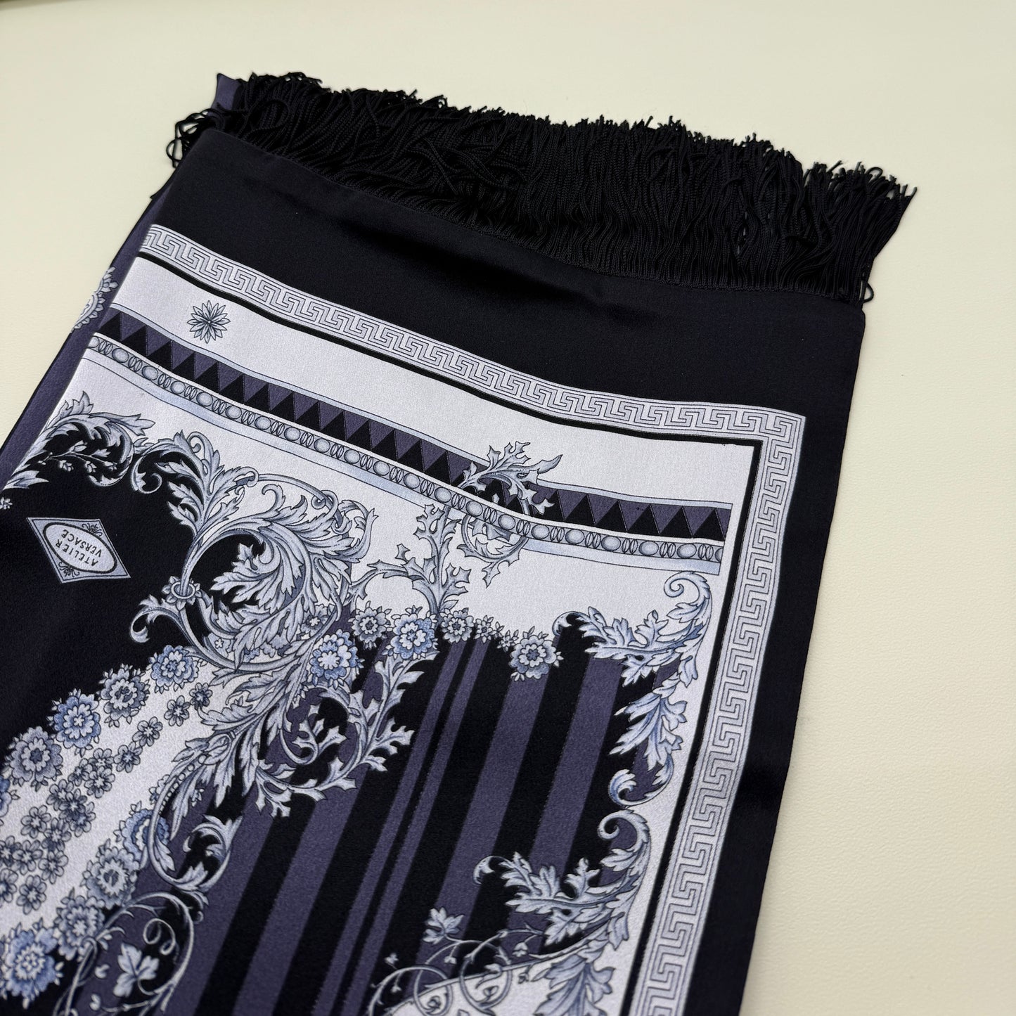 Versace Vintage Black Tone Silk Scarf