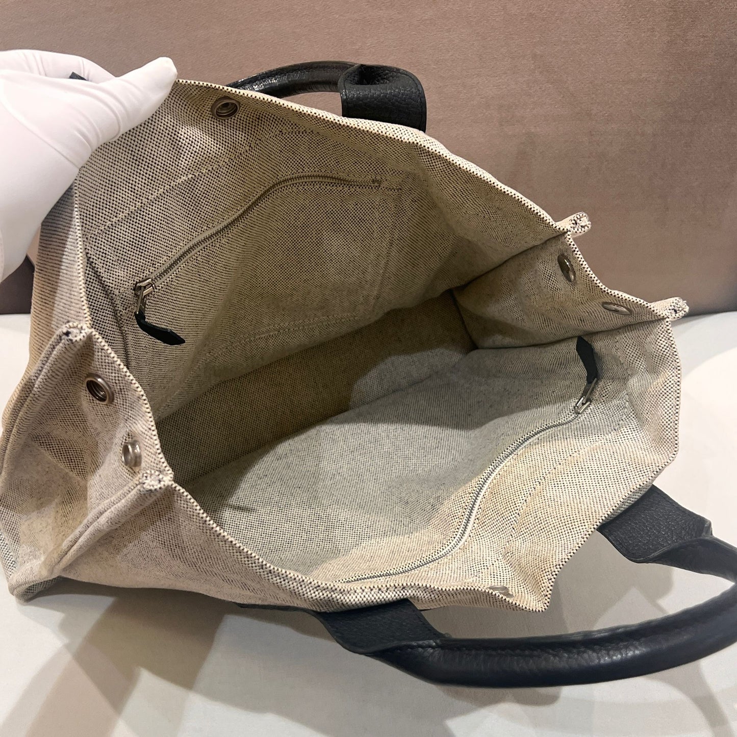 Hermès Sac Arne Mm Canvas Leather Strap Tote Bag