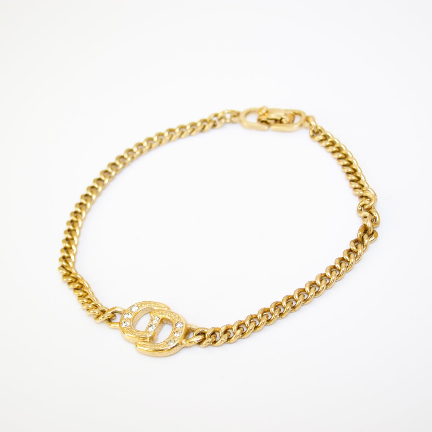 Christian Dior Vintage CD Logo with Rhinestone Golden Bracelet