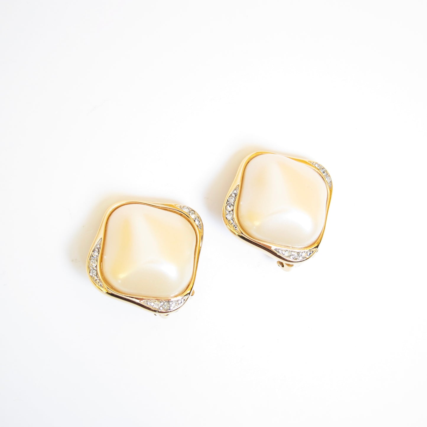 Givenchy Vintage Stylish Pearl and Rhinestone Golden Clip-on Earrings
