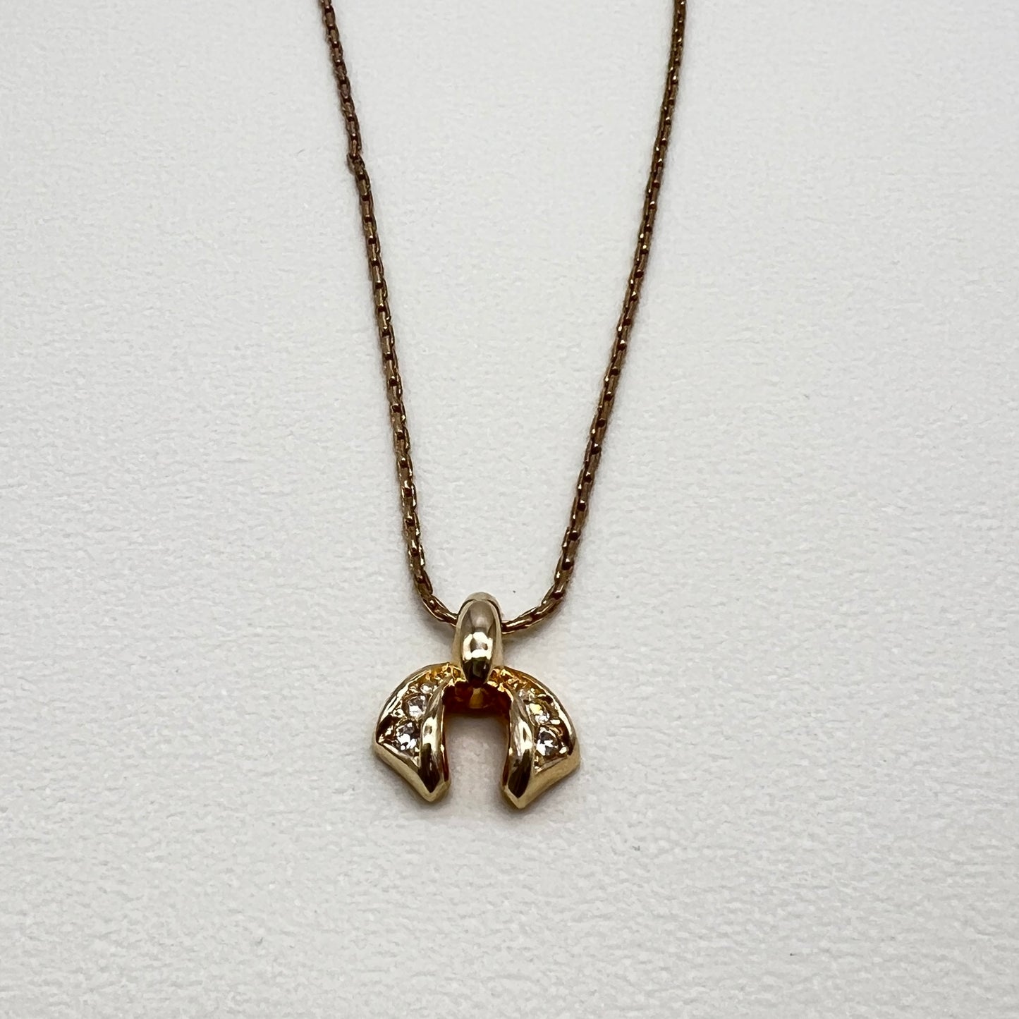 Christian Dior Vintage Ribbon Motif Rhinestone Golden Necklace