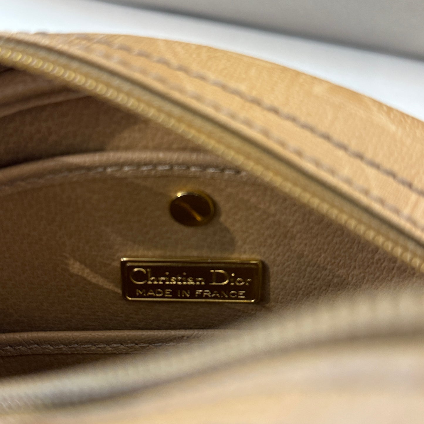 Christian Dior Vintage Golden Oval Logo With Light Brown Shoulder Bag