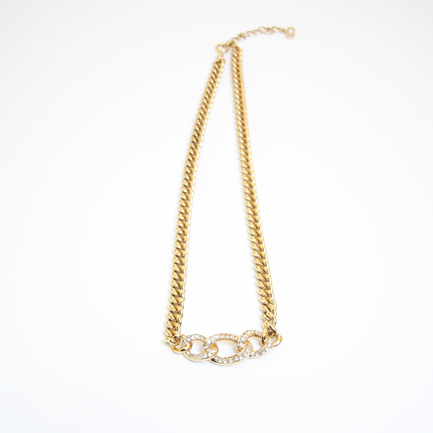 Christian Dior Vintage Rhinestone Golden Chain Necklace