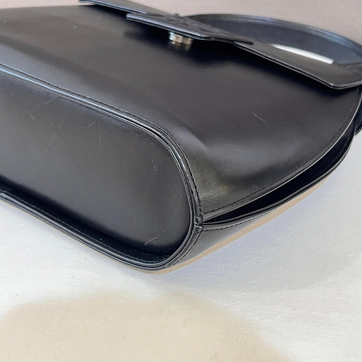 Givenchy Vintage Black Structured Leather Top Handle Bag With Tonal Anagram Patch