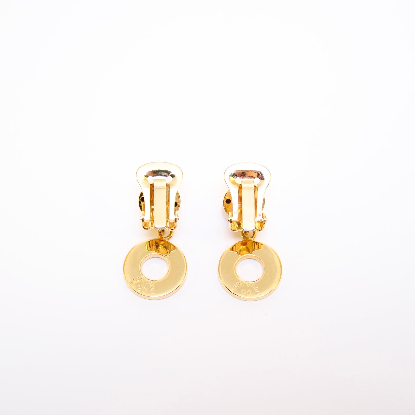 Celine Vintage Celine Logo on Circle Dangling Golden Clip-on Earrings