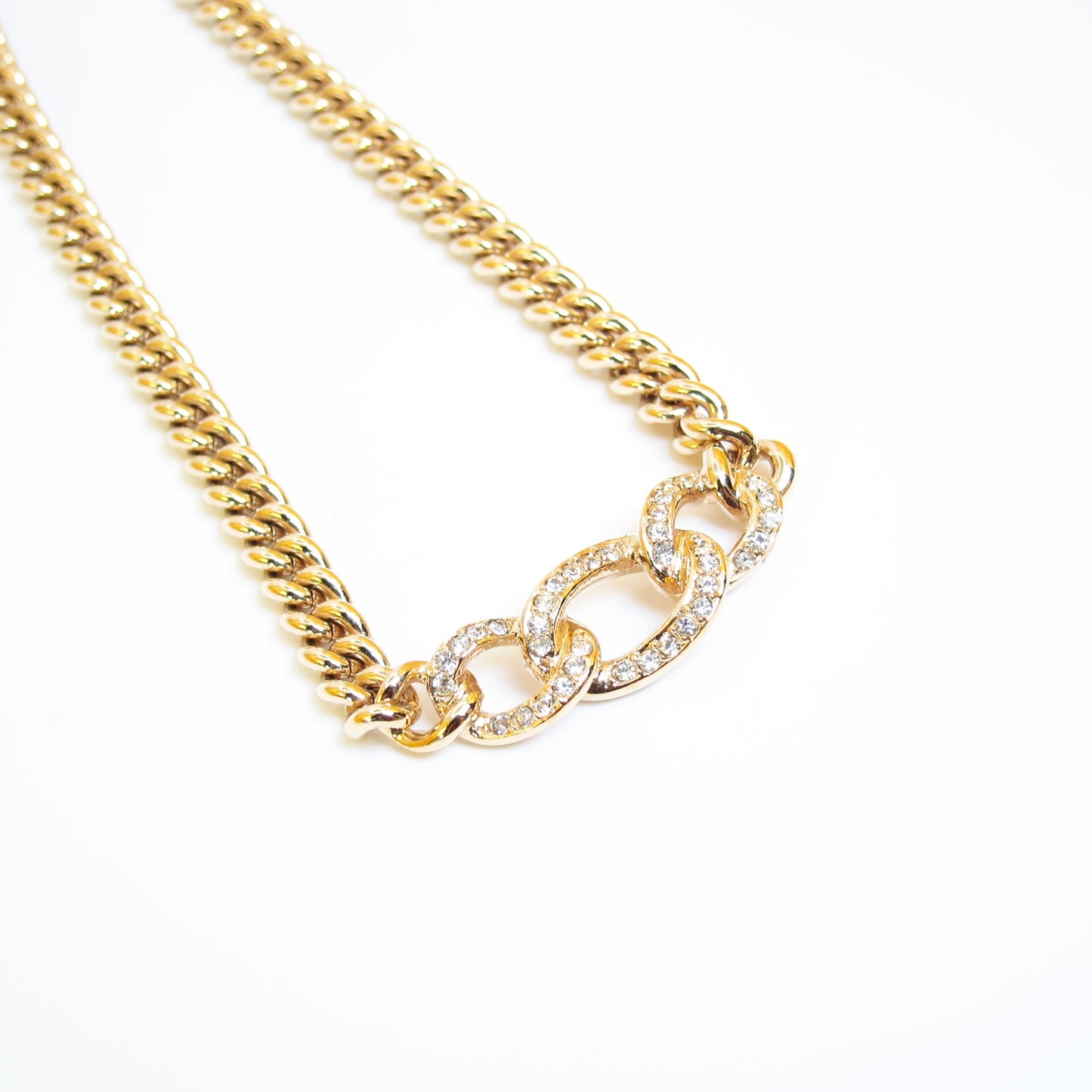 Christian Dior Vintage Rhinestone Golden Chain Necklace