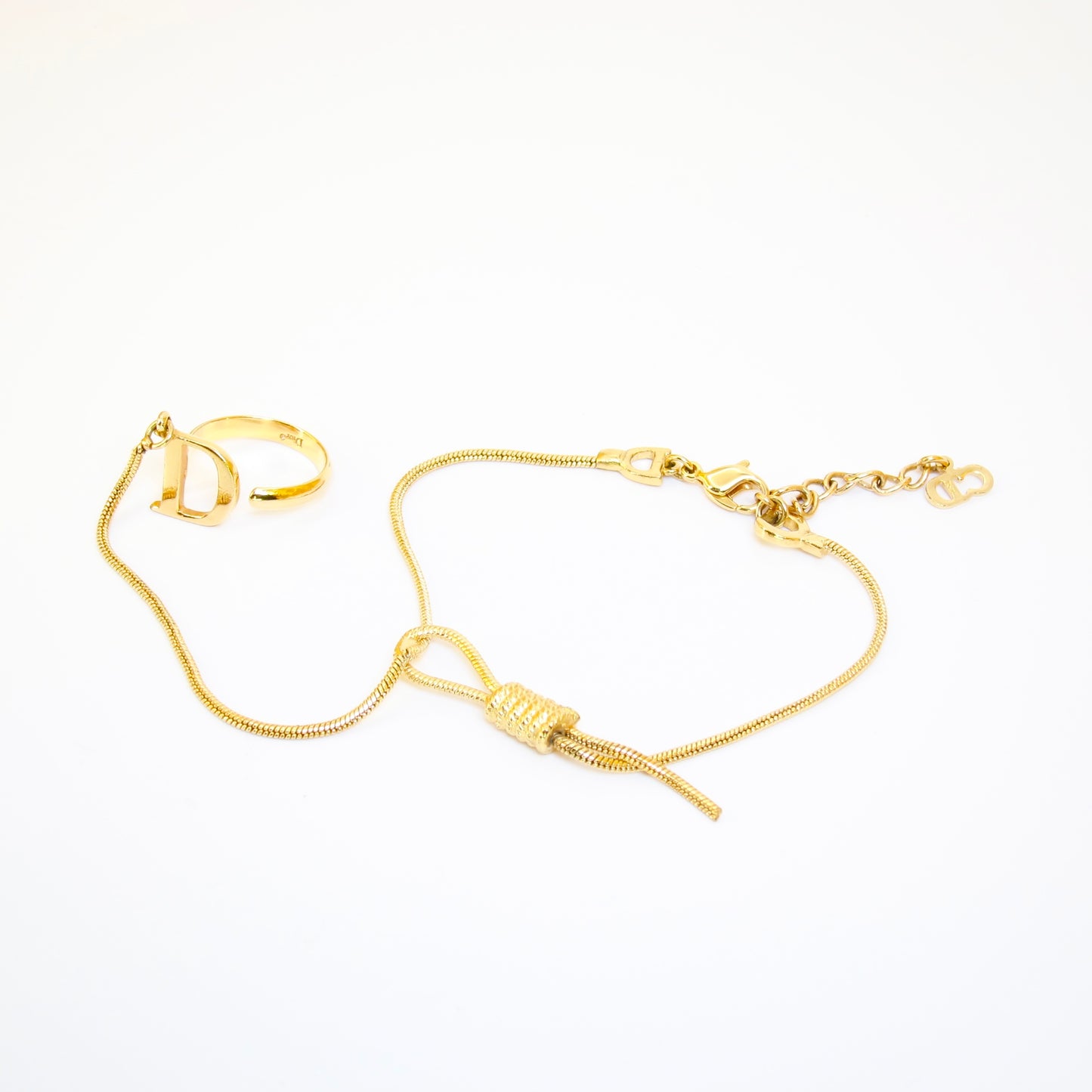 Christian Dior Vintage D Logo Ring with Golden Bracelet