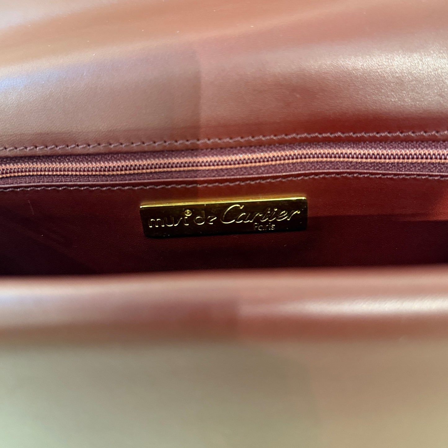 Cartier Must Line Burgundy Red Leather Shoulder Bag