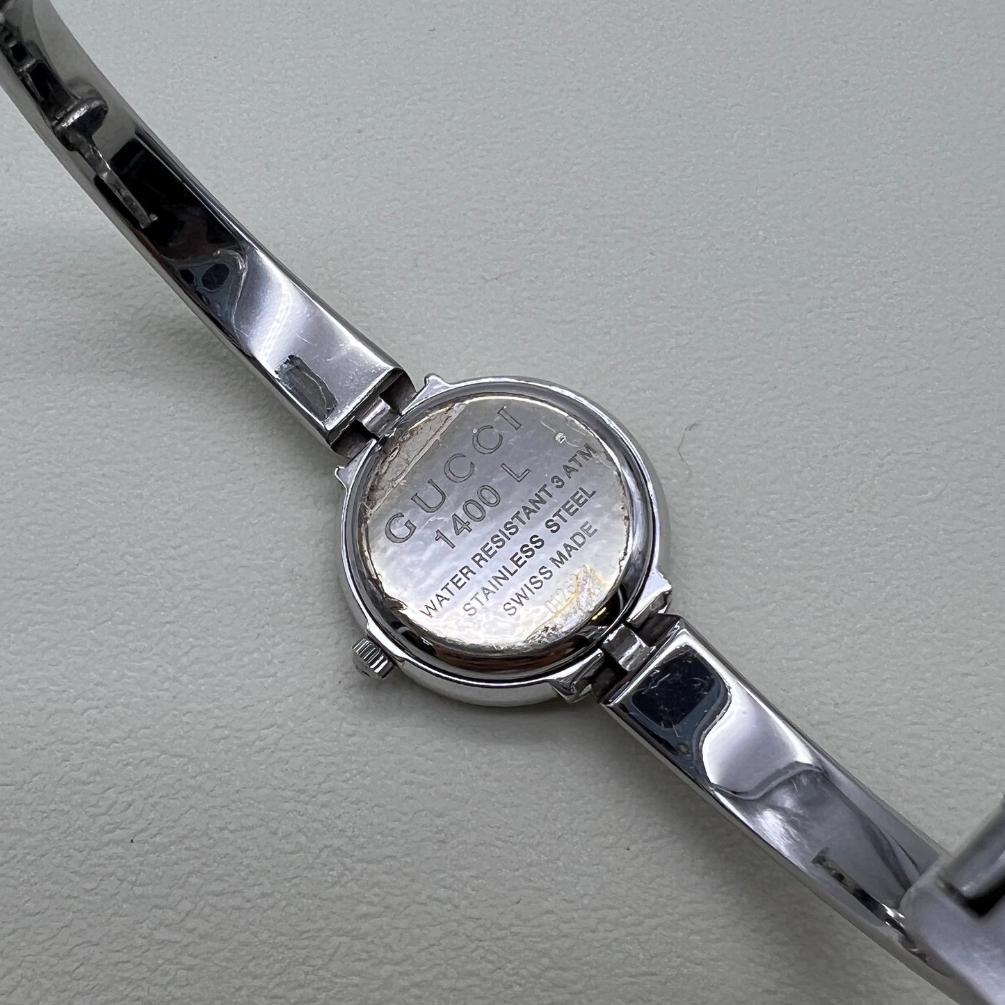 Gucci Vintage Round Shape Silver Face Bangle Watch