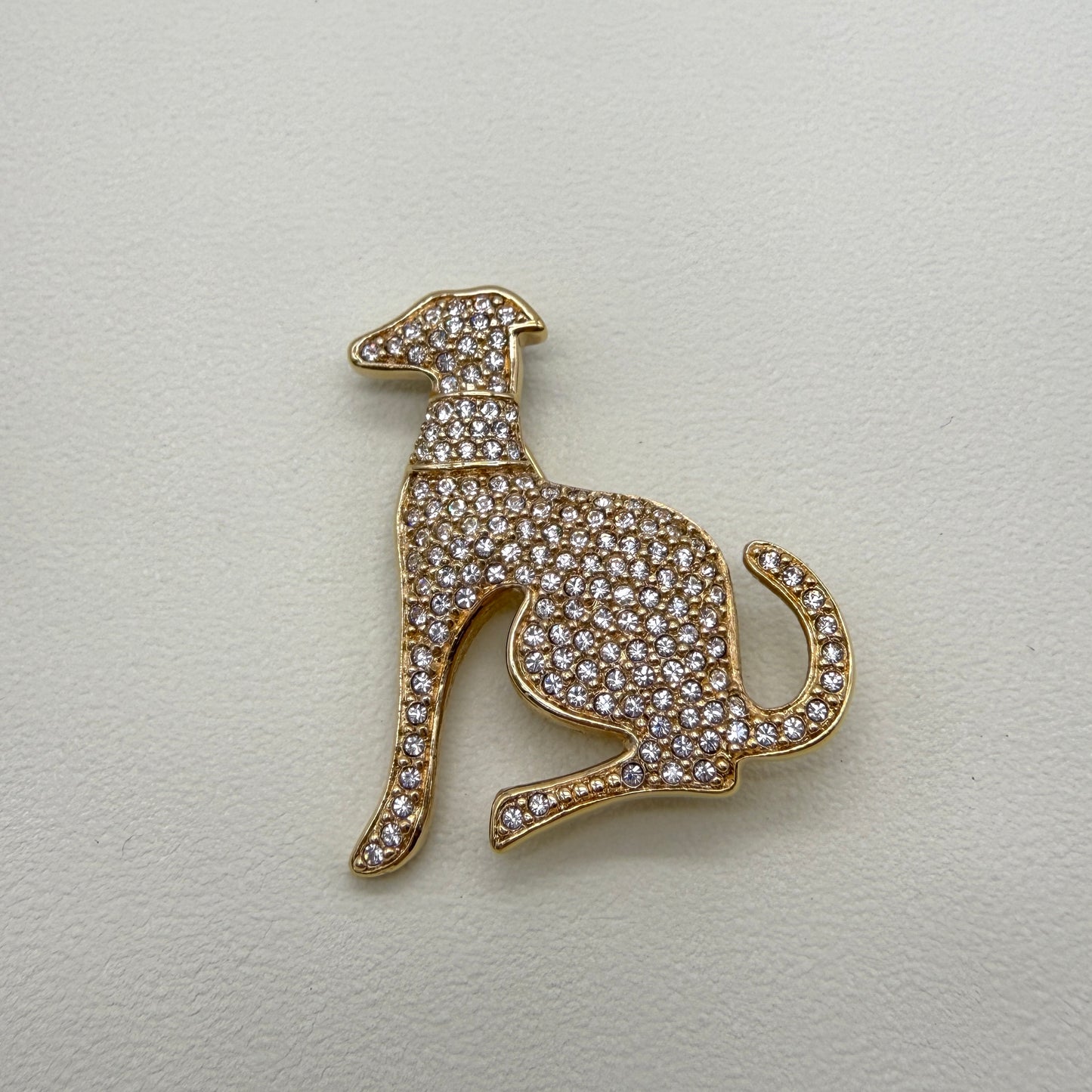 Christian Dior Vintage Dog Motif with Rhinestone Golden Brooch