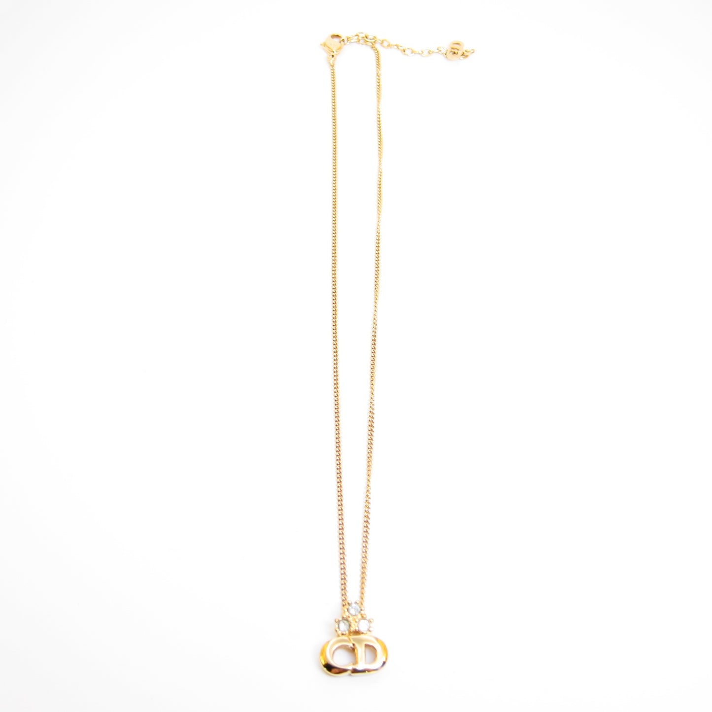 Christian Dior Vintage CD Logo and Rhinestone Golden Necklace