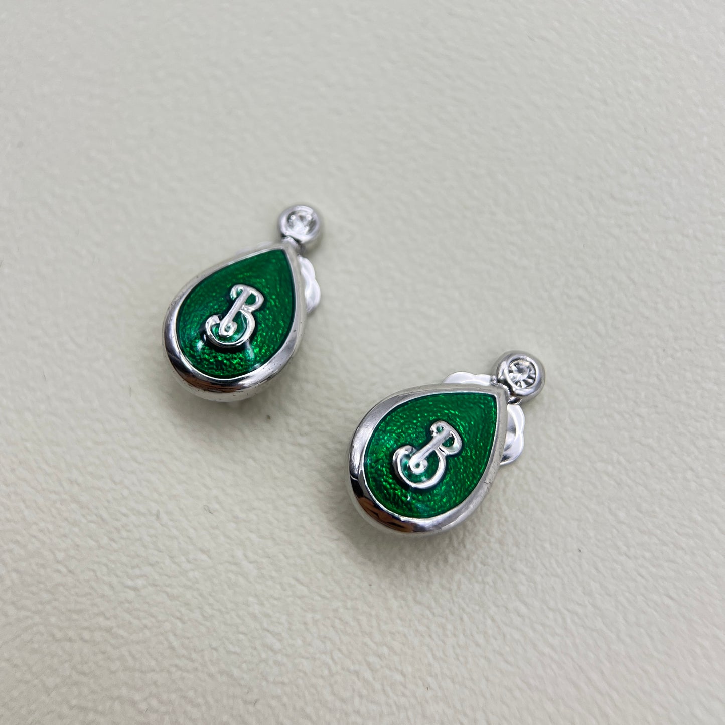 Burberry Vintage B Logo on Green and Silver Clip-on Earrings
