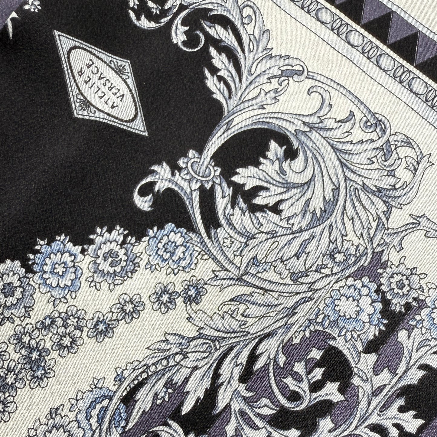 Versace Vintage Black Tone Silk Scarf