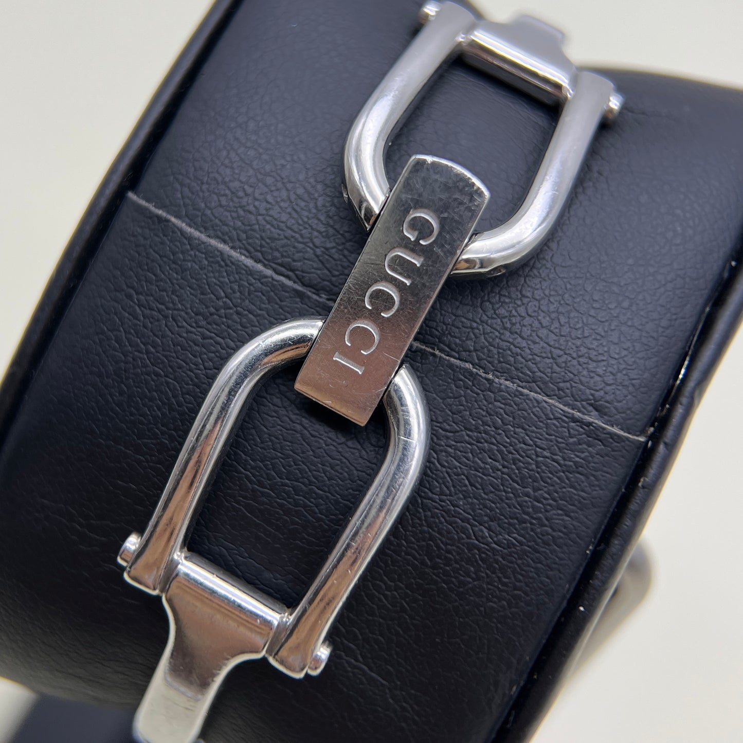 Gucci Vintage Rectangle Black Face Silver Bangle Watch