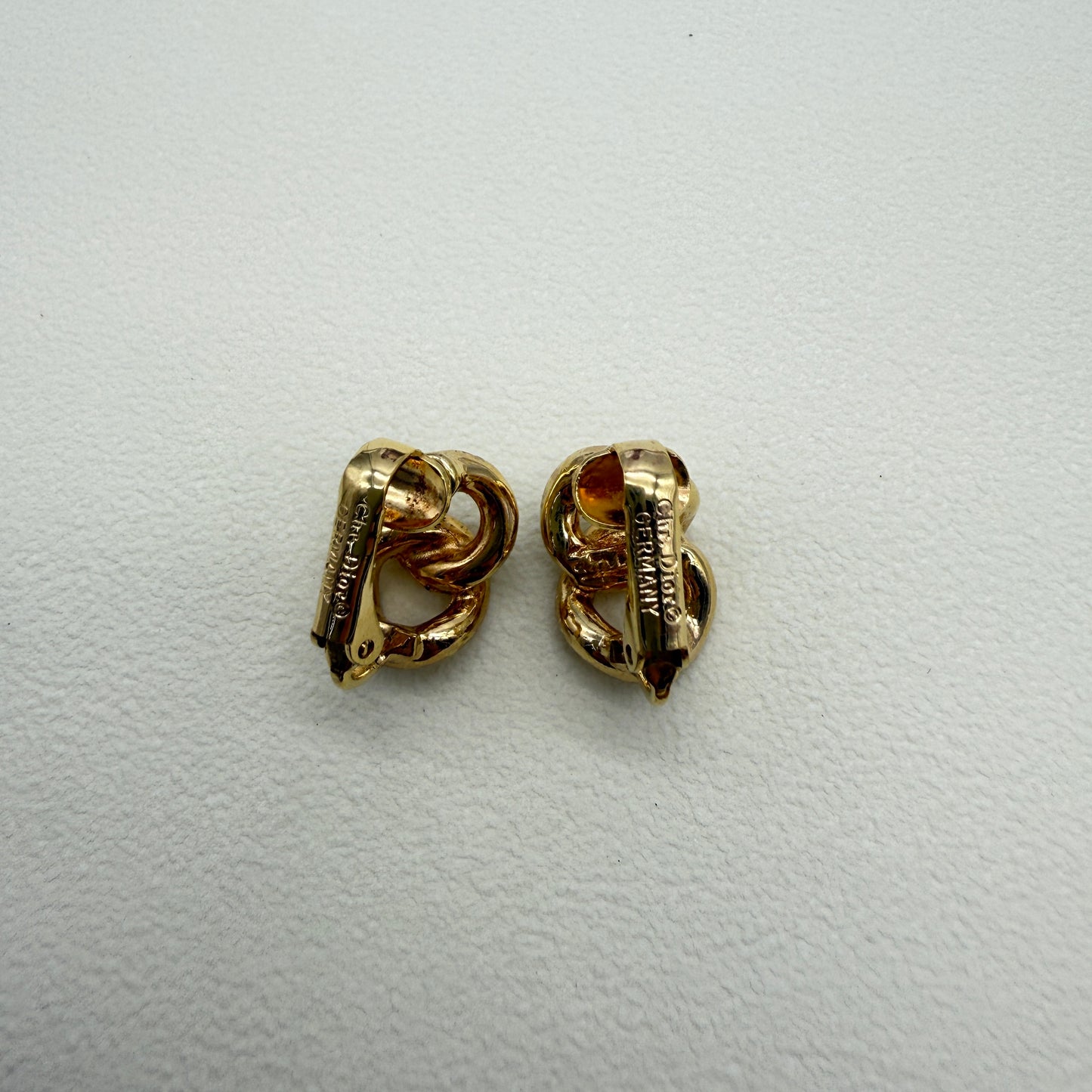 Christian Dior Vintage Chain Link With Rhinestone Golden Clip-on Earrings
