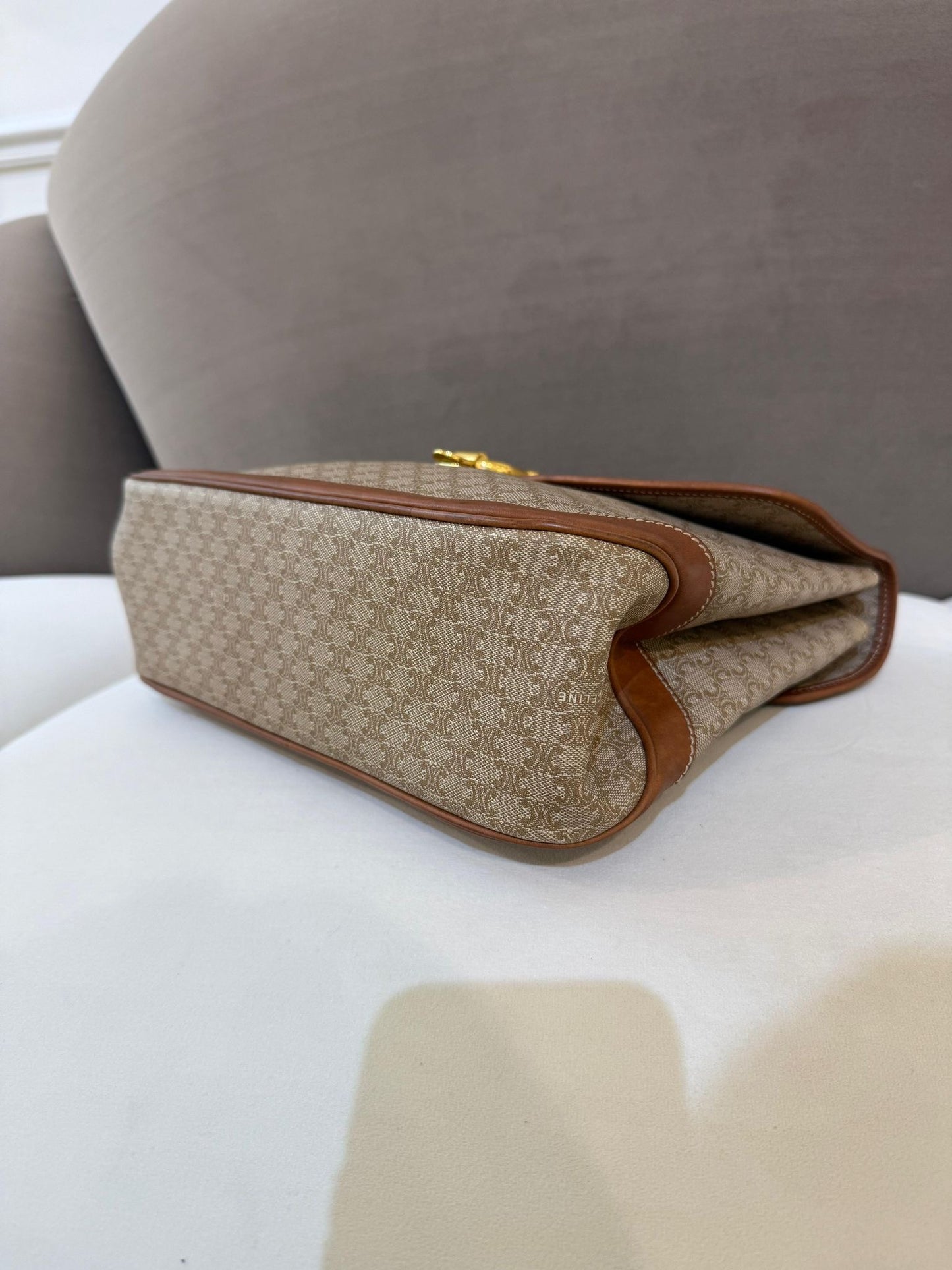 Celine Vintage Macadam Canvas Brown Leather Handbag