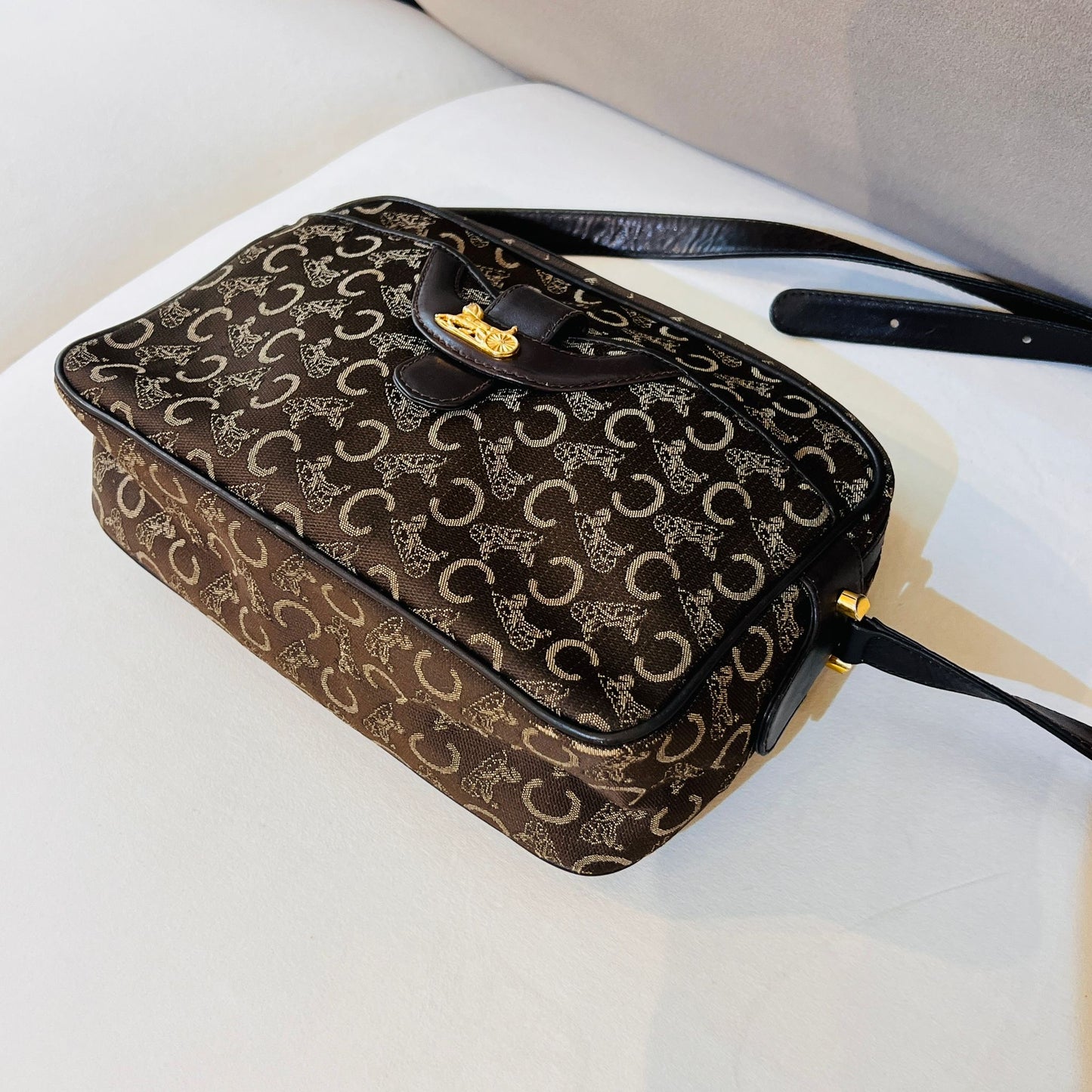 Celine Vintage Macadam Horse Carriage Canvas Leather Shoulder Bag