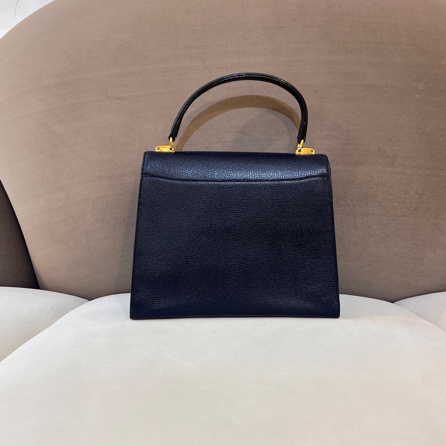 Valentino Garavani Vintage Navy Leather Top Handle Bag