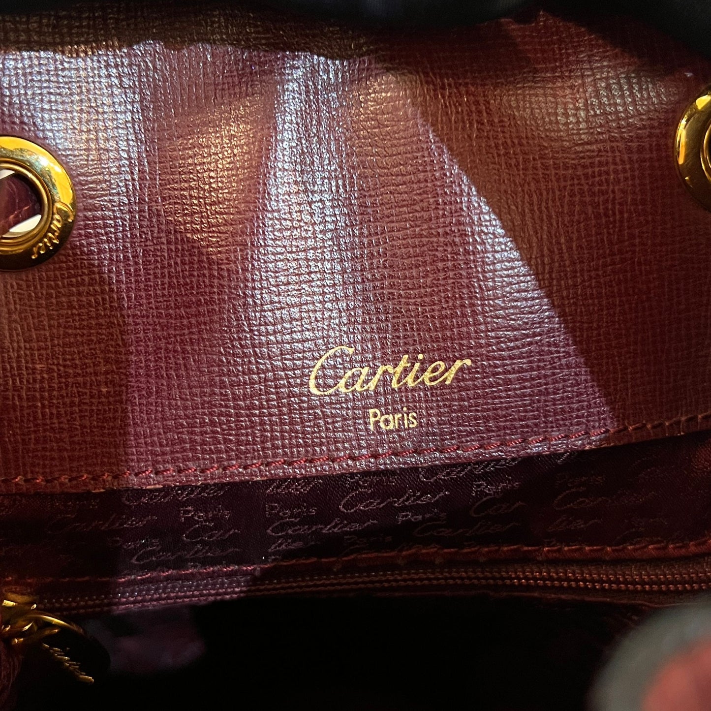 Cartier Vintage Must De Cartier Bordeaux Leather Drawstring Shoulder Bag