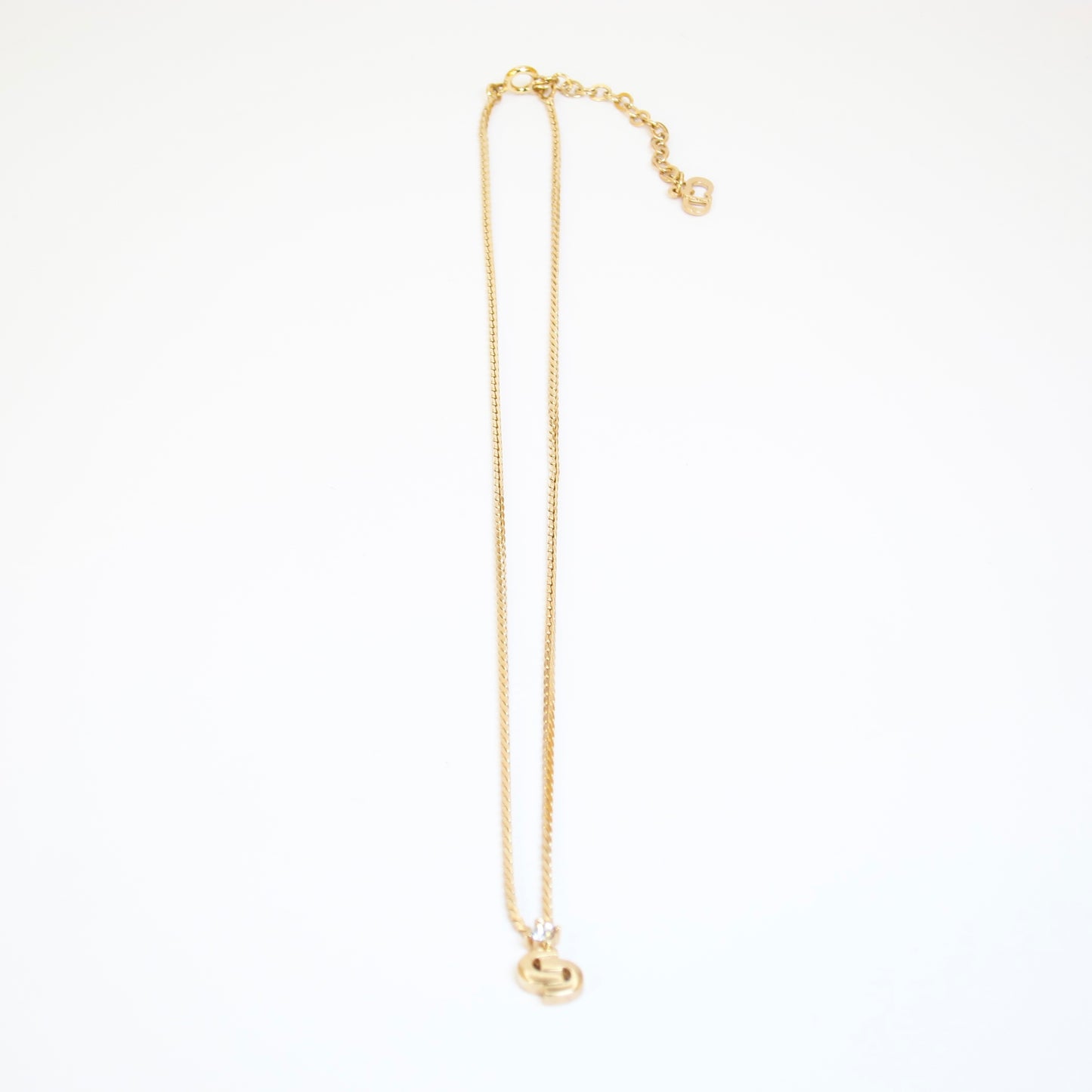 Christian Dior Vintage CD Logo and Rhinestone Golden Necklace