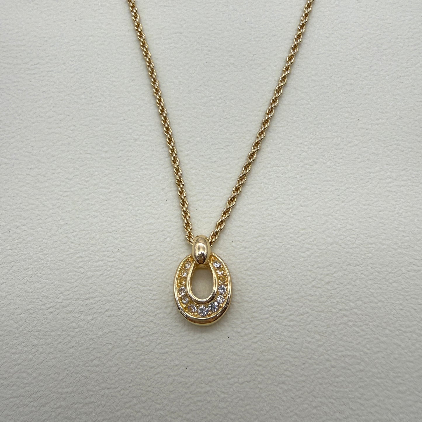 Christian Dior Vintage Oval Shape with Rhinestone Golden Necklace