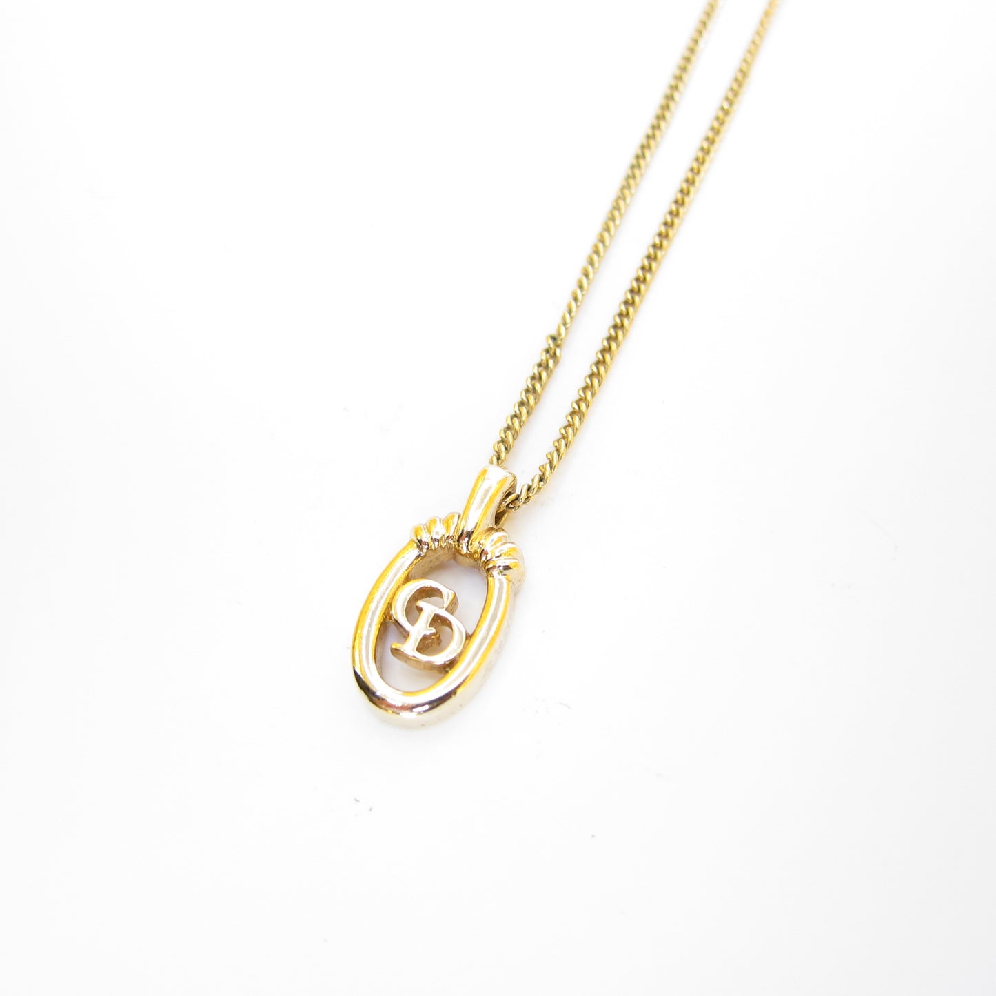 Christian Dior Vintage CD Logo in Oval Shape Golden Necklace