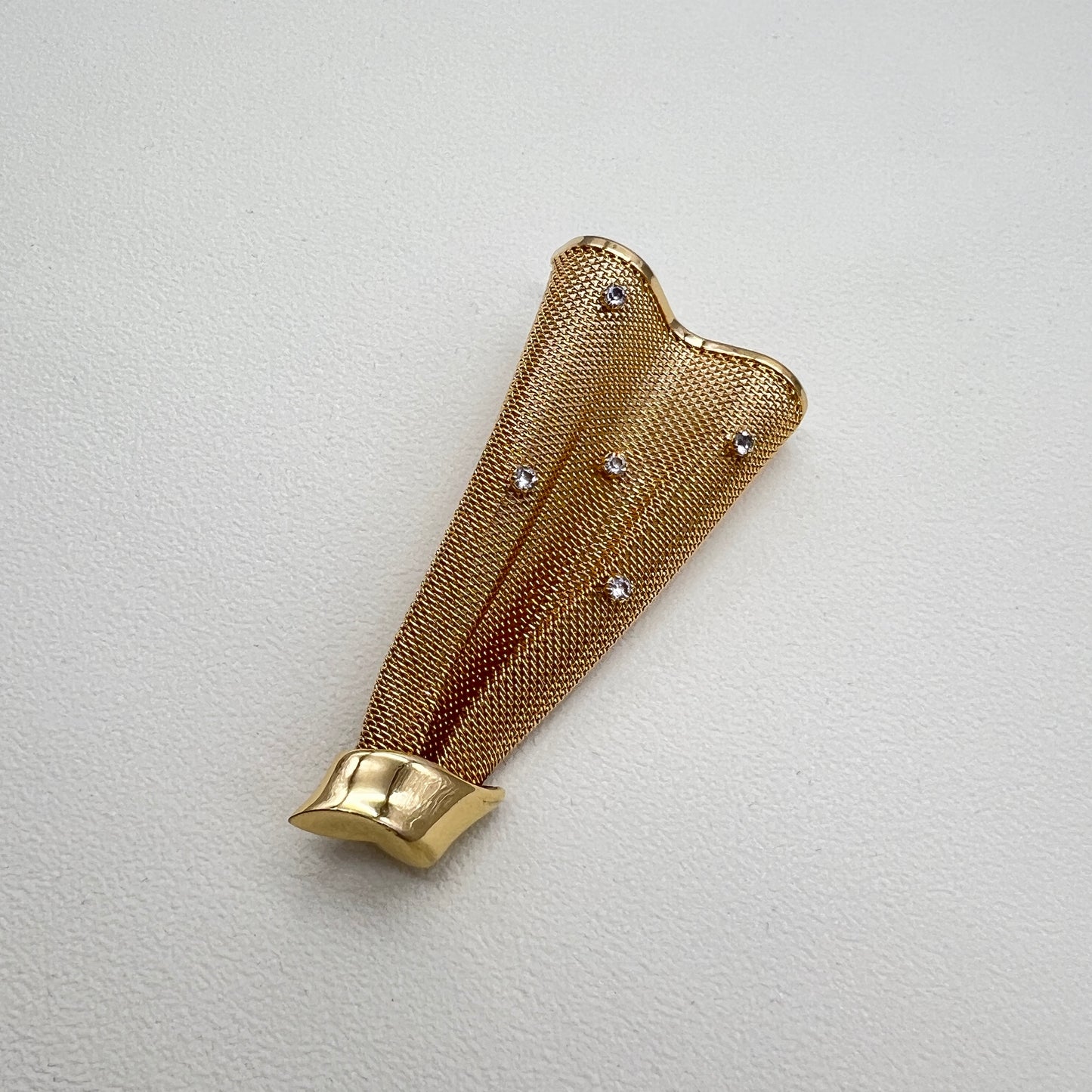 Givenchy Vintage Rhinestone Gold Mesh Designer Runway Brooch