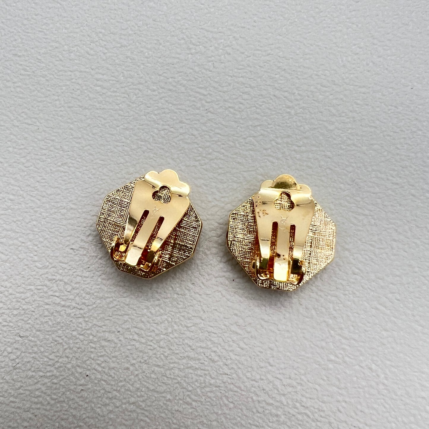 Yves Saint Laurent Vintage Ysl Logo Black and Rhinestone Golden Clip-on Earrings
