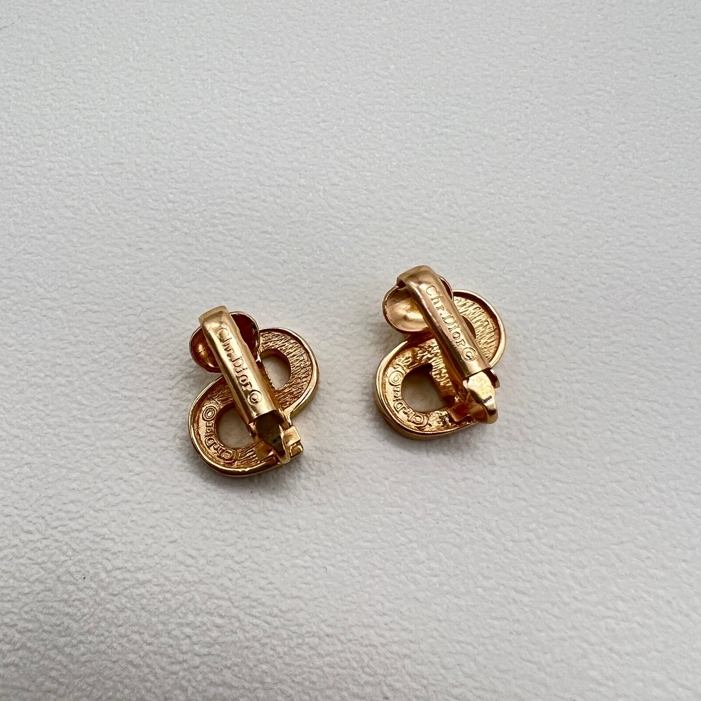 Christian Dior Vintage CD Logo with Rhinestone Golden Clip-on Earrings
