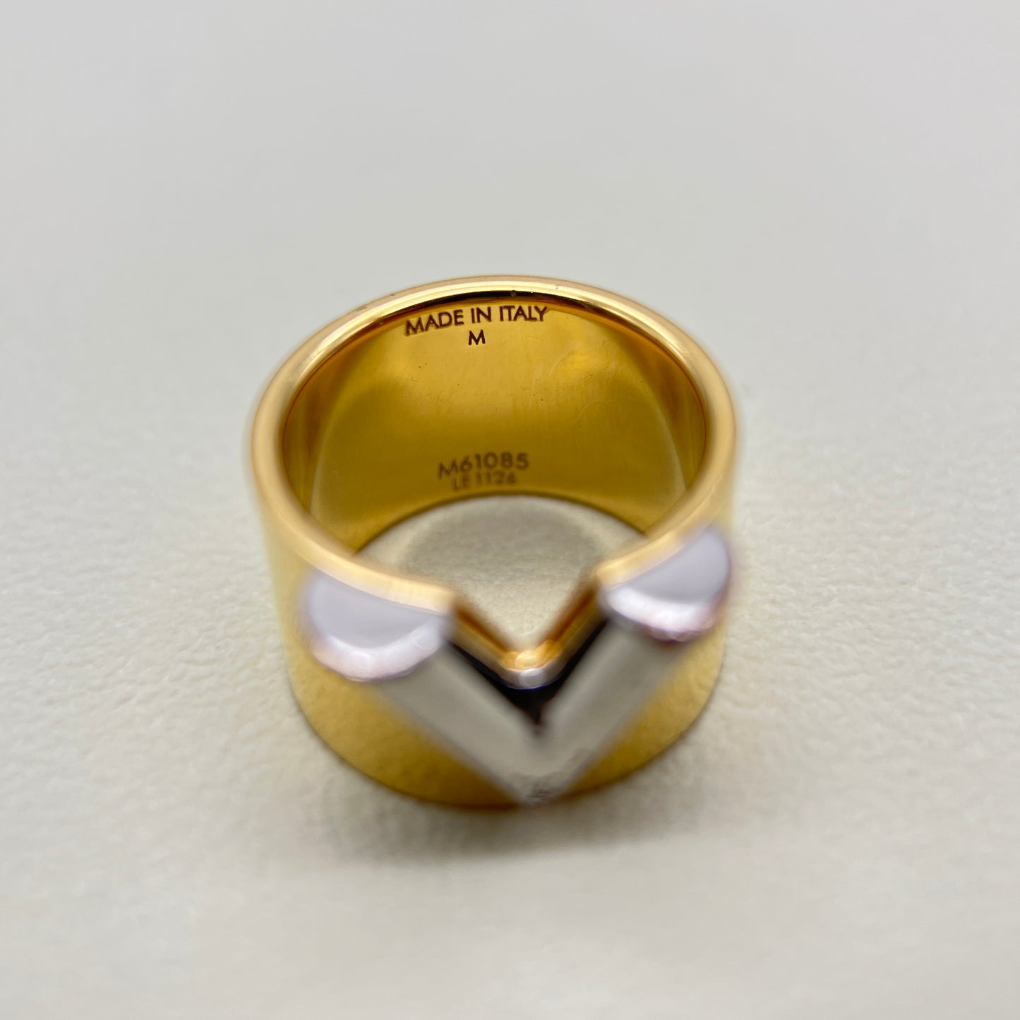 Louis Vuitton Vintage Two Tone V Logo Golden Ring #13.5