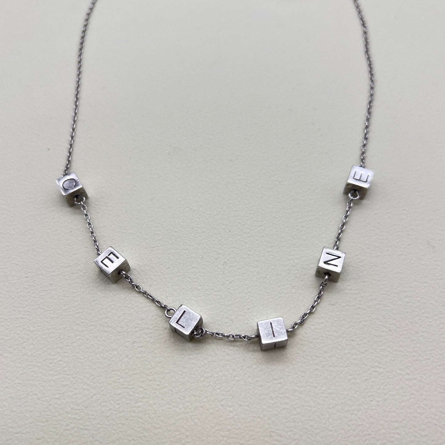 Celine Vintage Celine Logo Cube Silver Necklace