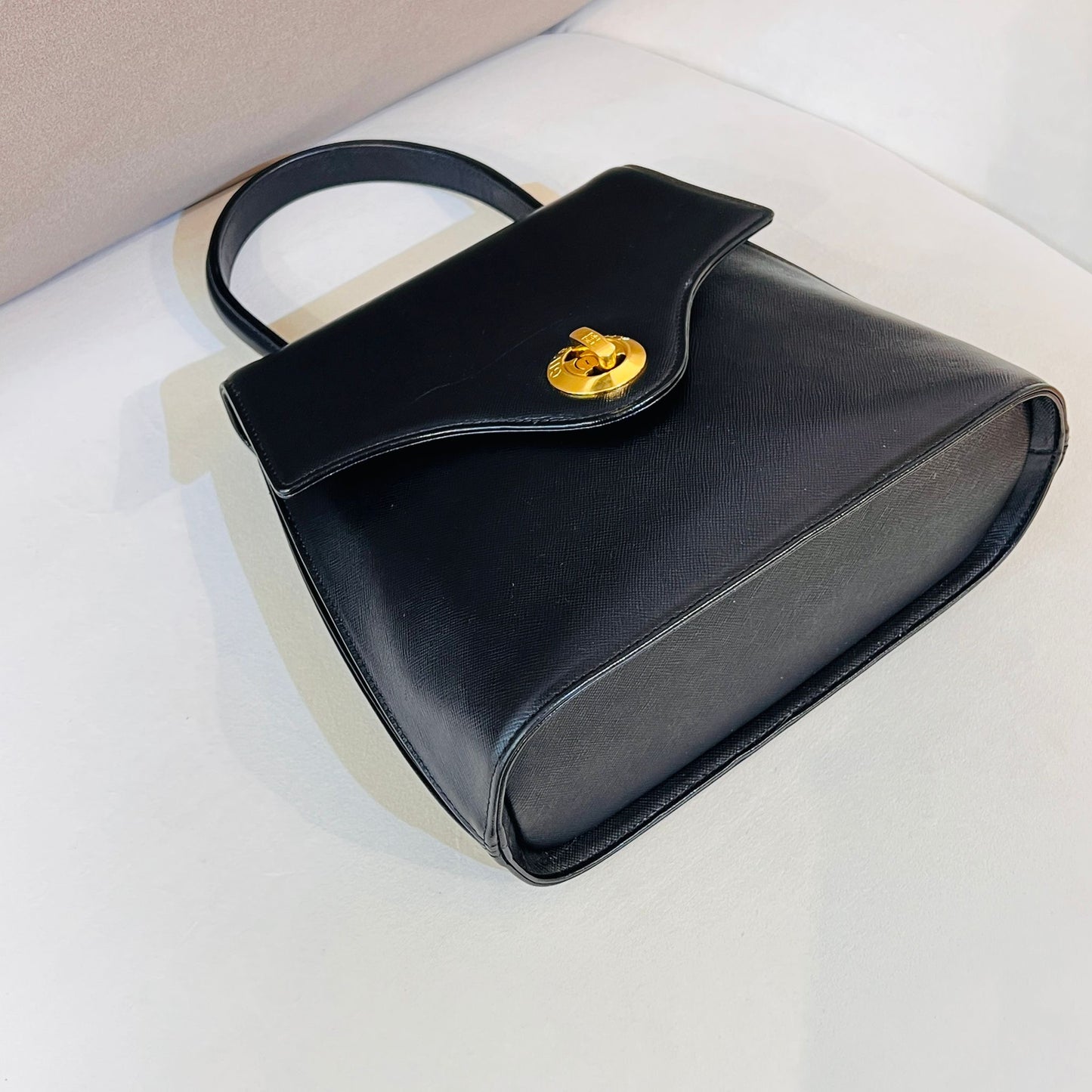 Givenchy Vintage Turn Lock Black Leather Top Handle Bag