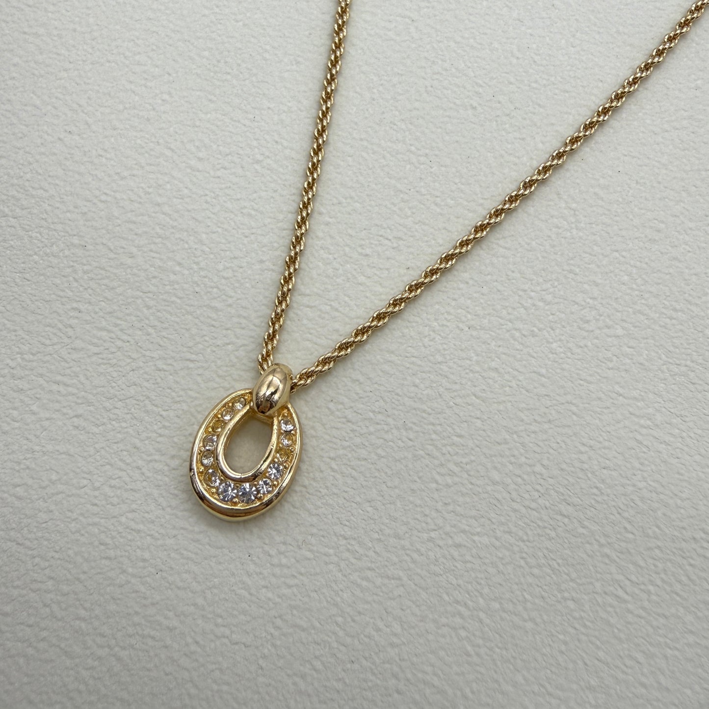 Christian Dior Vintage Oval Shape with Rhinestone Golden Necklace