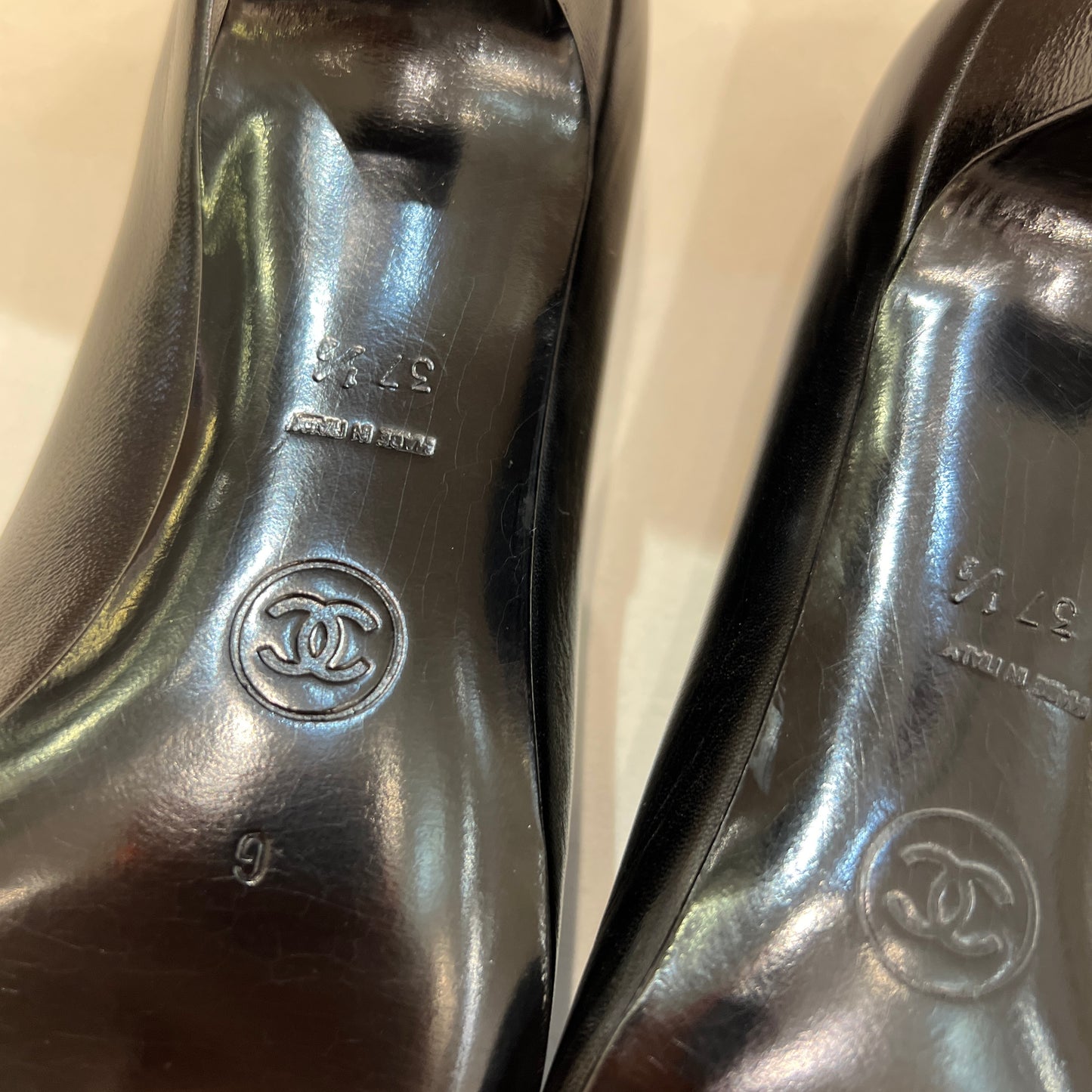 Chanel Vintage Black Leather Classic Pumps (Size 37.5)