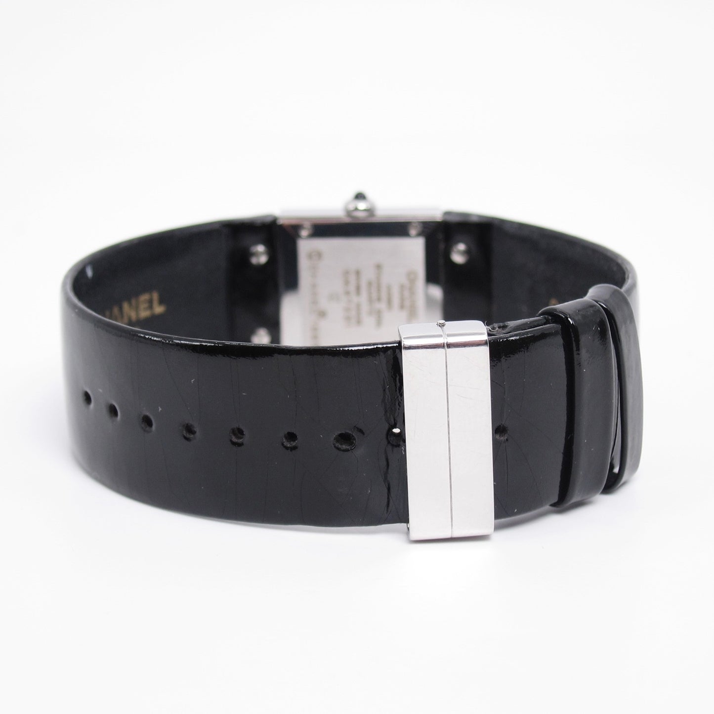 Chanel Vintage Matelasse Square Black Face with Leather Strap Watch