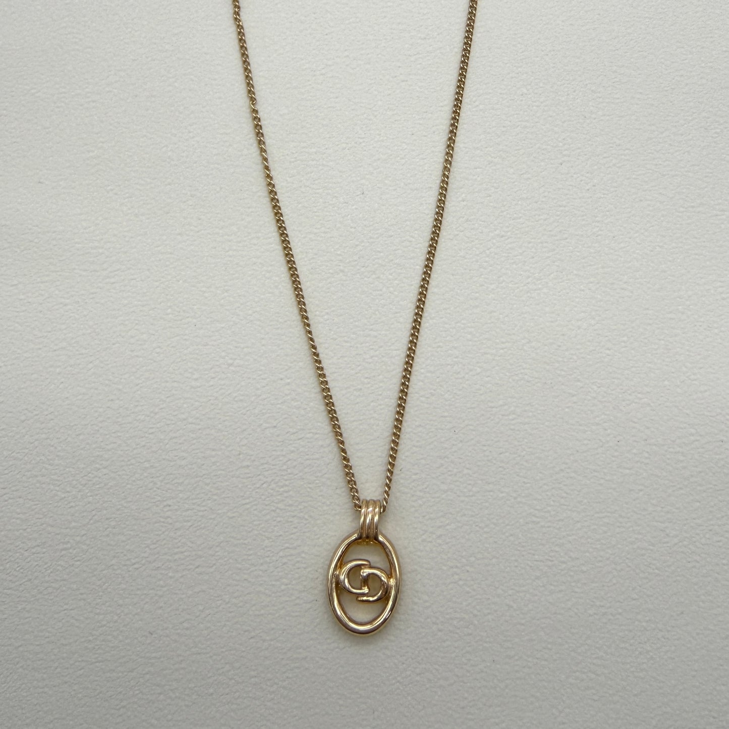 Christian Dior Vintage CD Logo in Oval Shape Golden Necklace