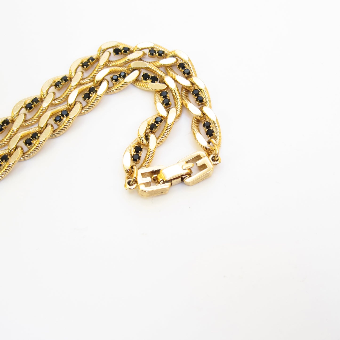 Givenchy Vintage Black Color Stone Golden Chain Necklace