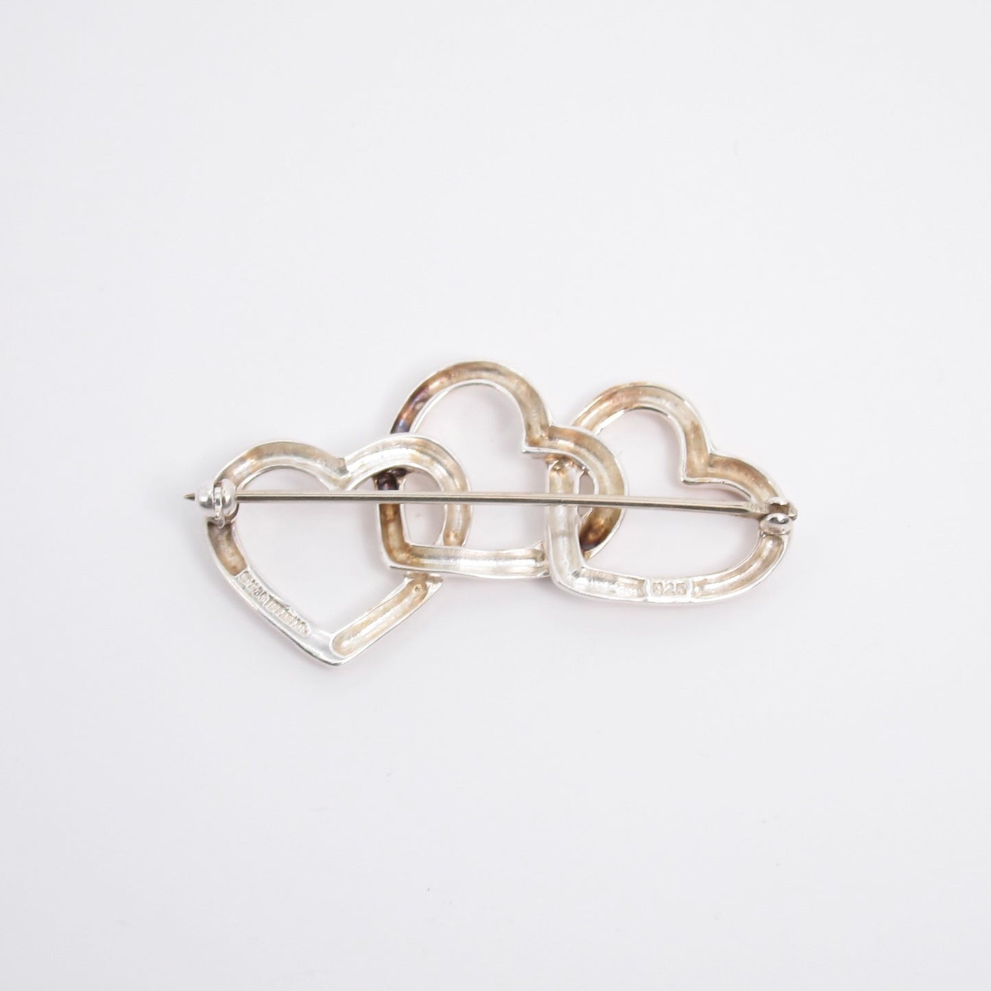 Tiffany Vintage Triple Open Heart 925 Silver Brooch
