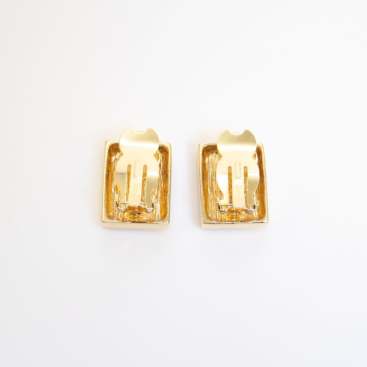 Yves Saint Laurent Vintage YSL Logo on Rectangle Golden Clip-on Earrings