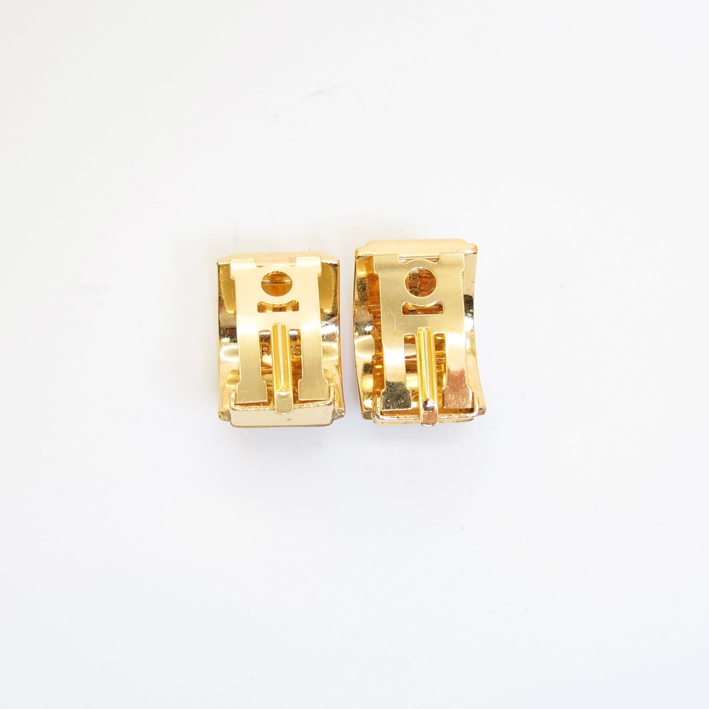 愛馬仕復古黑色琺瑯金色夾式耳環